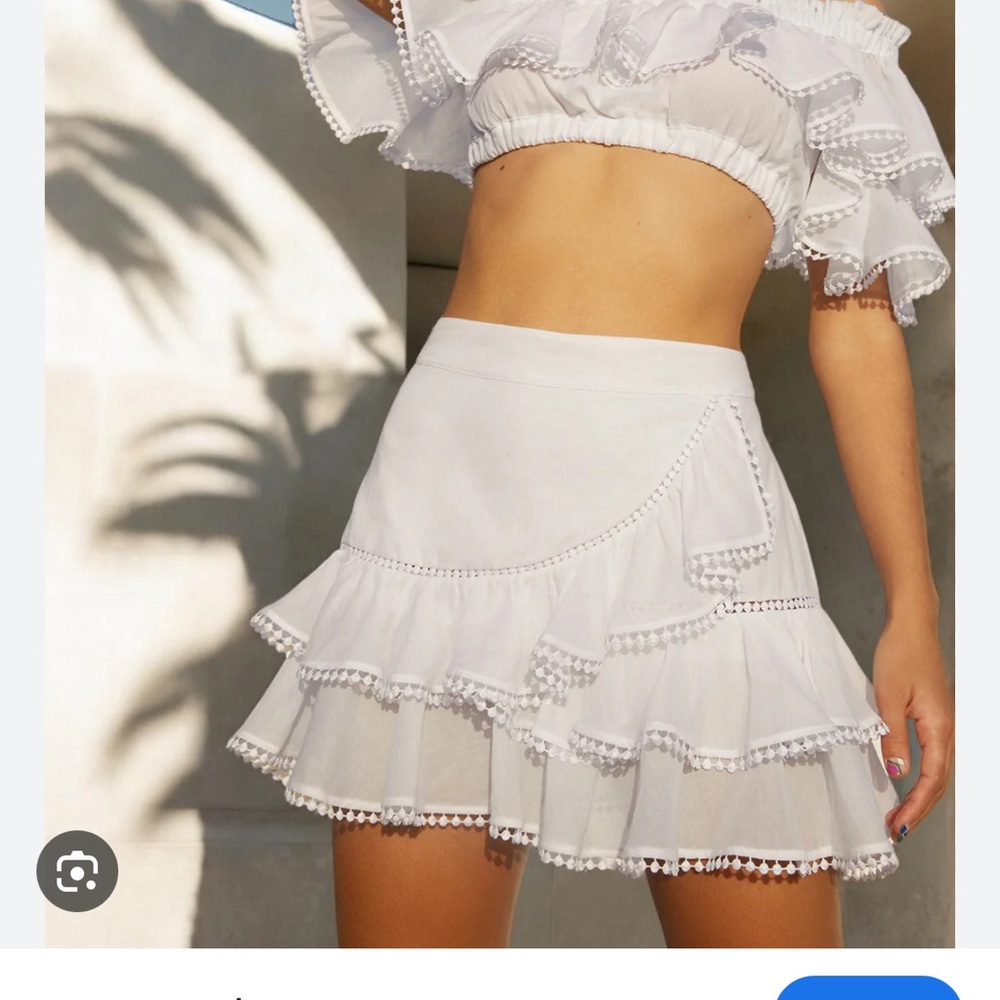 Charo Ruiz Fera skirt Elegant White Lace Trim Skirt